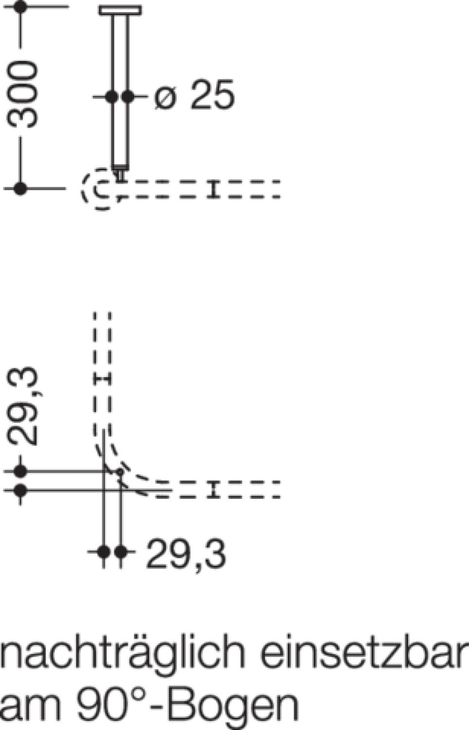 HEWI Deckenabhängung, d:25, A=300mm, chrom