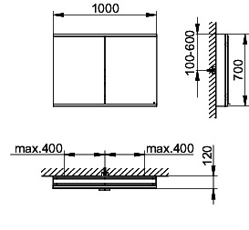 KEUCO Royal Modular 2.0 SPS, DALI 80022, Vorb,2Steckd,sb-elox,1000x700x120mm