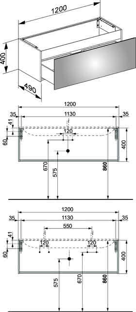 KEUCO WTU X-Line 33181, 1 Auszug, trüffel/Glas trüffel, 1200x400x490mm