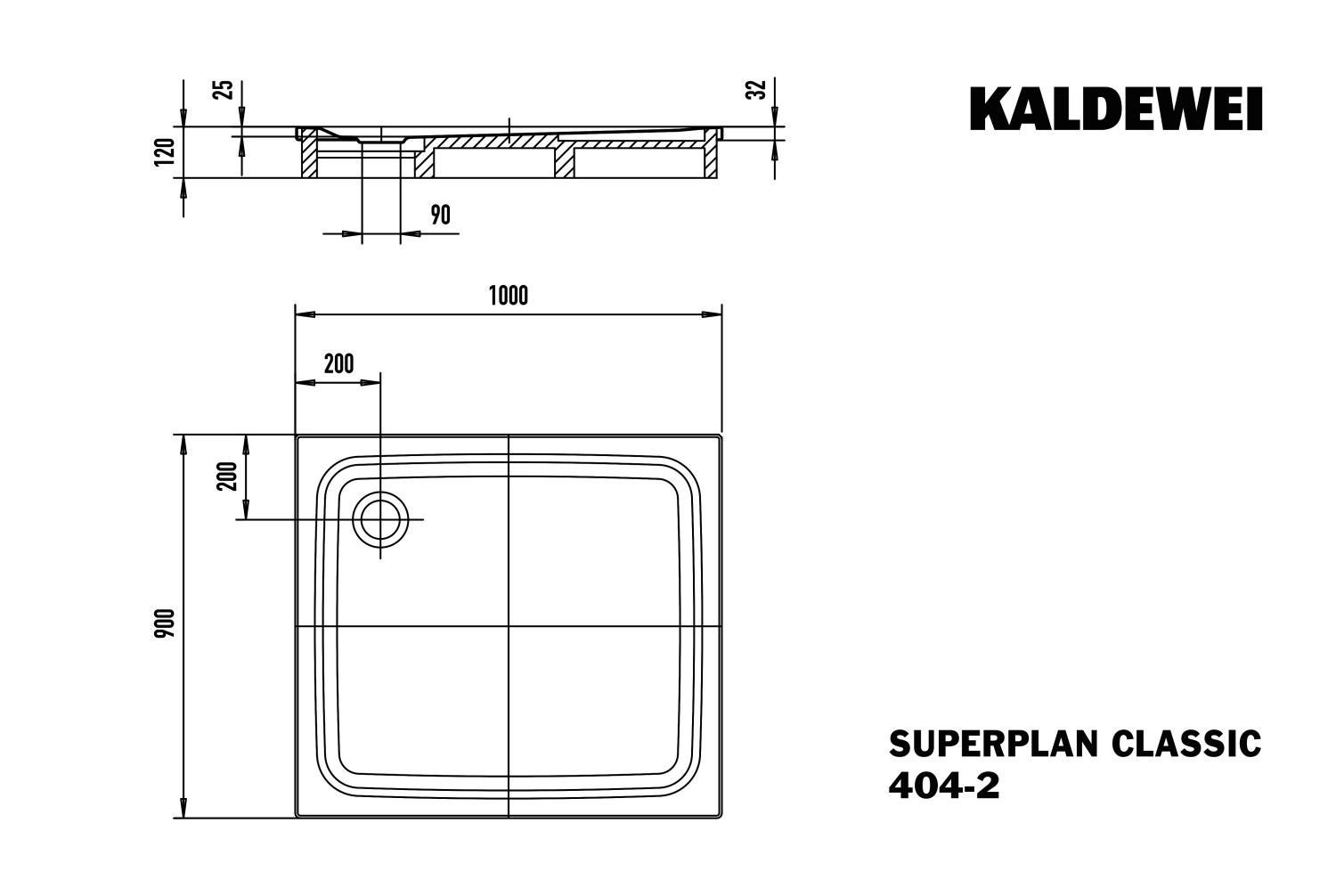 KA DW SUPERPLAN CLASSIC mit Wannenträger Mod.404-2,900x1000mm,alpwm,SEC,m. WT