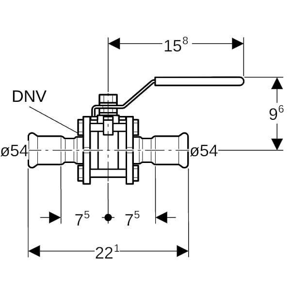 Geberit Mapress Kugelhahn NPW, mit Bet.-Hebel geflanscht d54
