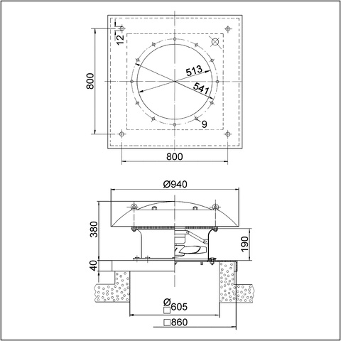 Maico Axial-Dachventilator DZD 50/4 B horizontal ausblasend, Drehstrom, DN500