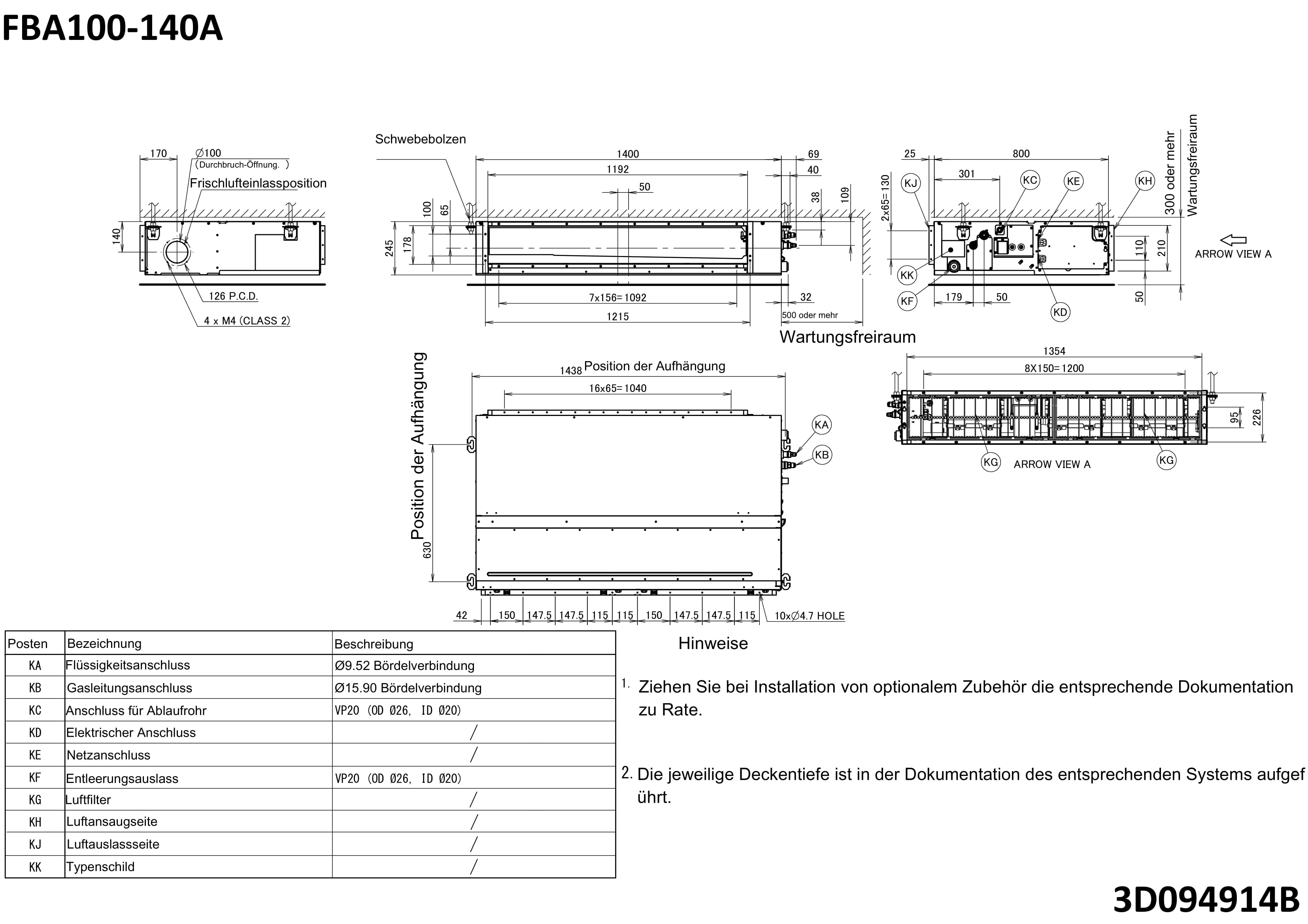 Daikin DAIKIN Sky Air Kanalgerät FBA-A Typ 125 mittlere statische Pressung