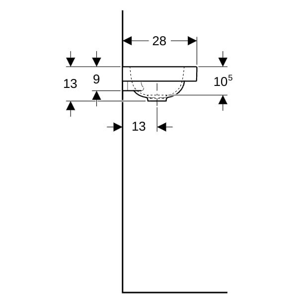 Geberit iCon Light Handwaschbecken 38x28cm ohne Hahnloch li, ohne Überlauf, weiß