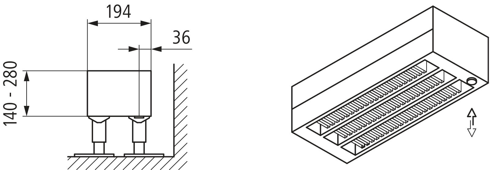 Kermi L-Konvektor Typ43 BH210x194x2400mm QN3936, RAL9016, 6bar, m. Abd., AB Uni.