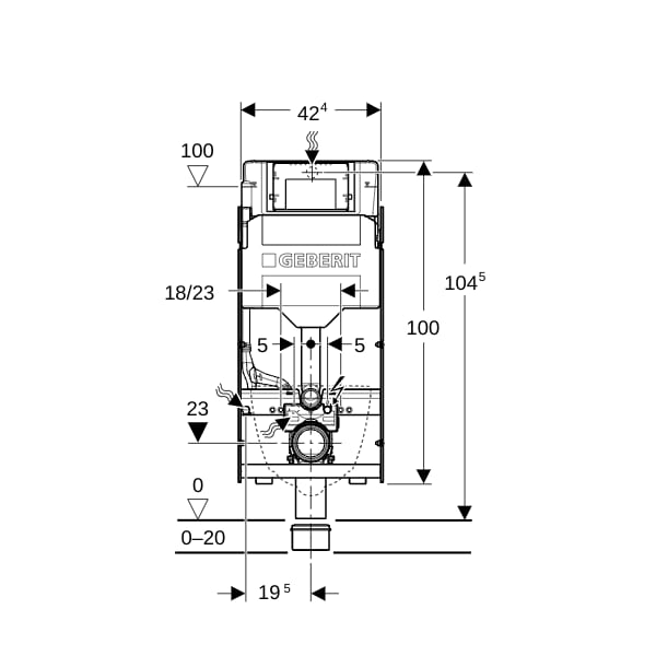 Geberit GIS Element f. WWC, 114 cm, mit Sigma UP-SPK 12cm u. Power & Connect Box