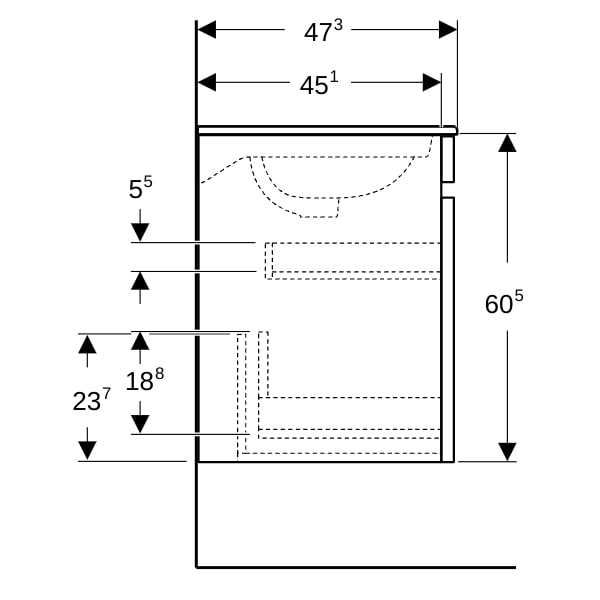 Geberit Renova Plan US für MWT, mit 1 Schbl. 58,8x60,5x47,3cm, Nussbaum hi hell
