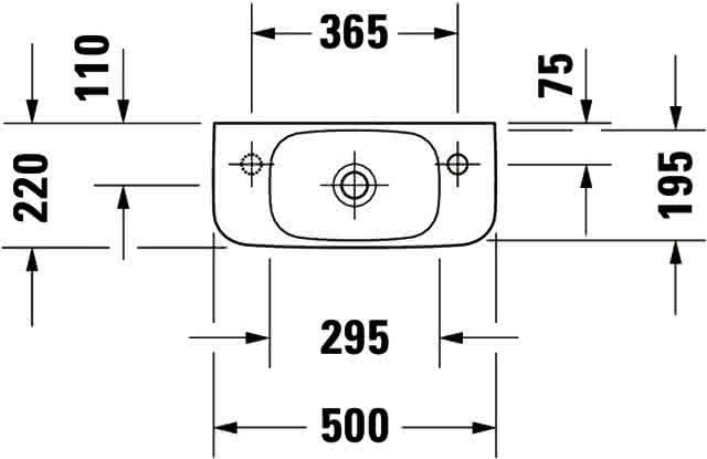 DU Handwaschbecken DuraStyle 500 mm ohne ÜL, mit HLB, HL links, weiß