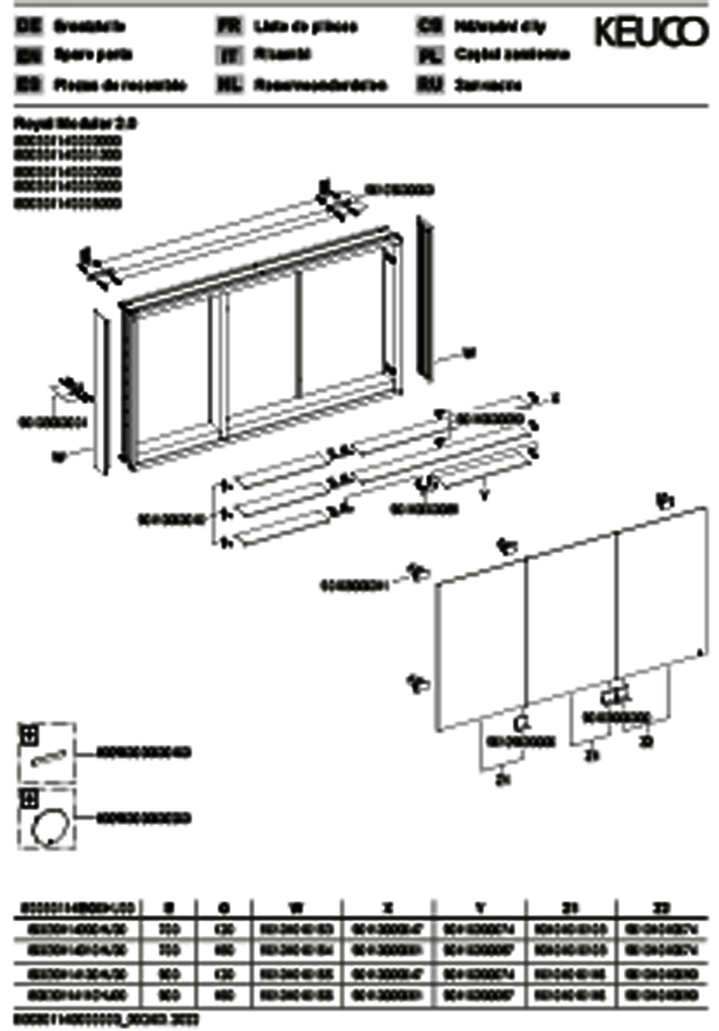 KEUCO Royal Modular 2.0 SPS, unbel. 80030, Vorb,1Steckd/USB,sb-elox,1400x700x120mm