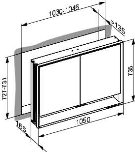KEUCO SPS R. Lumos 14318, mit Ablagef., Einbau, silb-elox., 1050x735x165mm