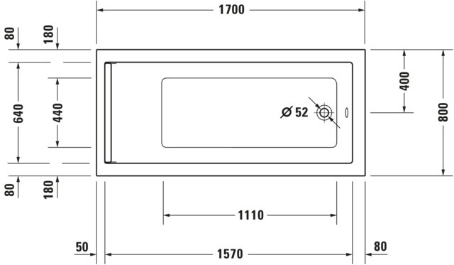 Duravit Starck Whirlwanne 1700x800mm, Einbau Rückenschr.1 Variabel, Combi E, Weiß