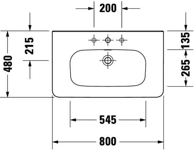 DU Möbelwaschtisch DuraStyle 800 mm mit ÜL, mit HLB, 1 HL, weiß