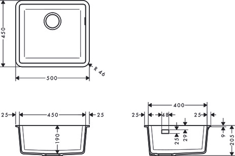 Hansgrohe Unterbauspüle 450  S510-U450 graphitschwarz