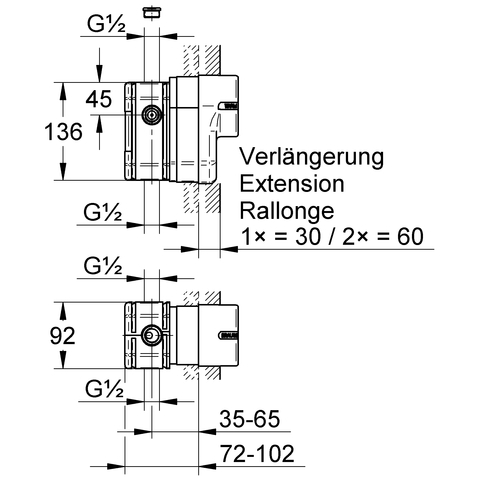 GROHE Verlängerungsset 440353 30mm 1/2'' für Eichelberg Unterputz-Wannenbatterien