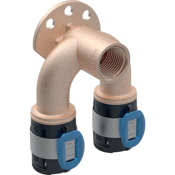 Geberit FlowFit Doppelanschlusswinkel 90Gr Rg+ d16-Rp1/2-d16 L:52mm