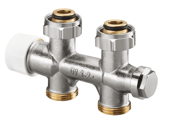 OVENTROP-Anschlussarmatur "Multiblock T" 3/4"ÜM x 3/4"AG, 1-u.2-Rohr, Messing, Dg
