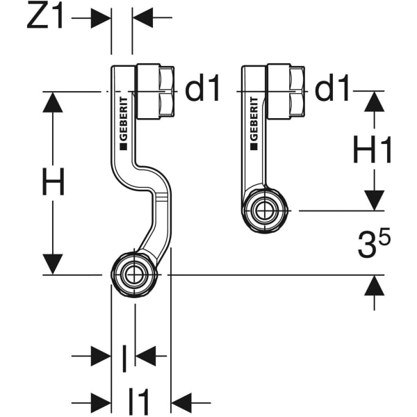 Geberit Mepla Set Anschluss-T-Stück für Vorl./Rückl.m.Anschlussverschr.d20-15-20