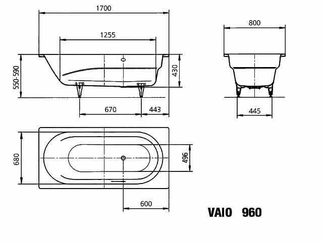 KA BW VAIO Mod.960,1700x800mm,alpinweiß, Antislip