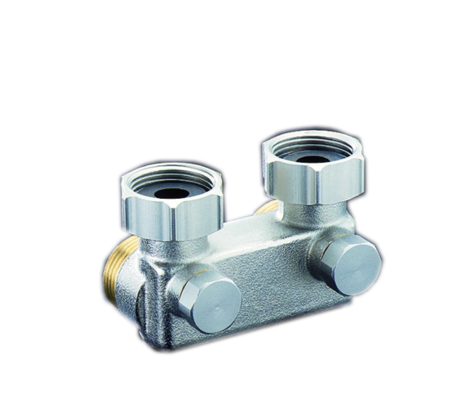 OVENTROP-Umlenkstück mit Absperrung Winkelform, 50mm, 3/4"ÜMx3/4"AG, vern.