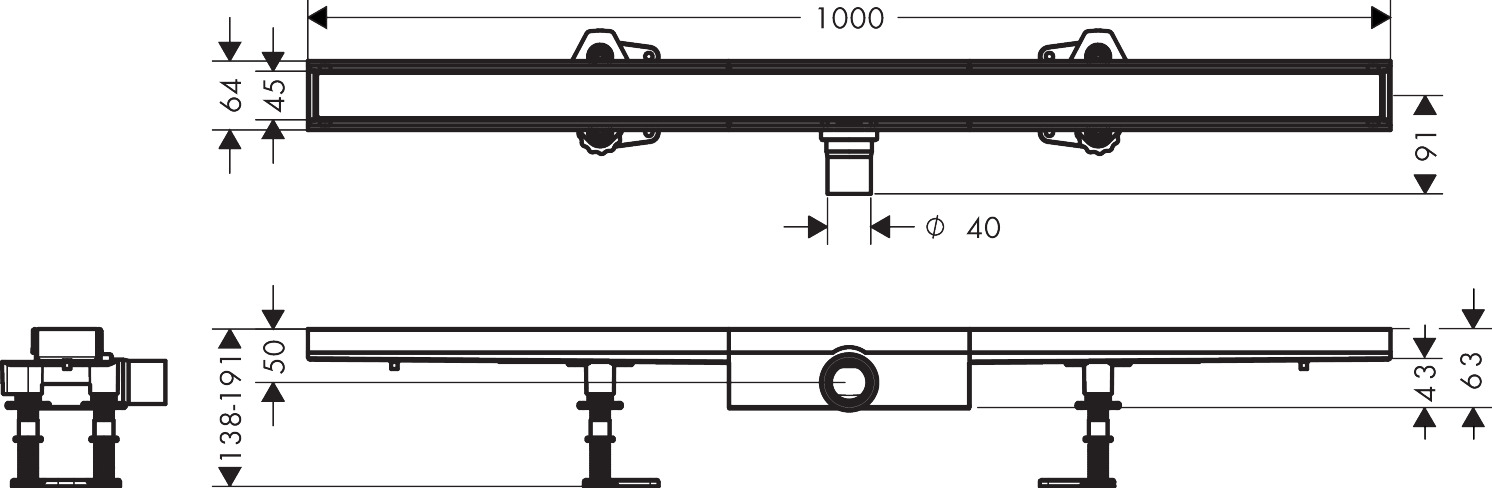 Hansgrohe Komplettset RainDrain Compact 1000mm befliesbar f.flache Installation