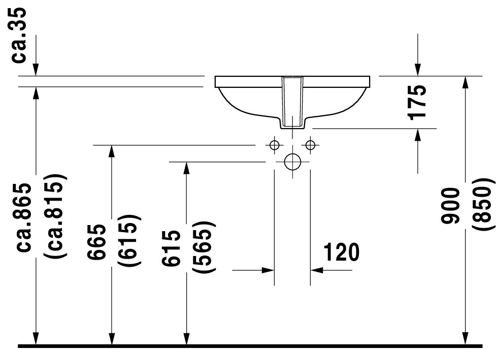 DU Einbauwaschtisch D-Code 495 mm EB v.unten, mit ÜL, ohne HLB, weiß