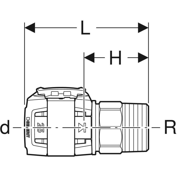 Geberit FlowFit Anschluss gerade, mit AG SiBr d25-R3/4