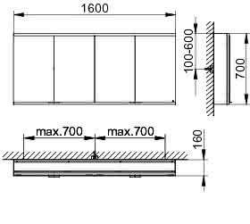 KEUCO Royal Modular 2.0 SPS, bel. 80041, Vorb,4Steckd,sb-elox,1600x700x160mm