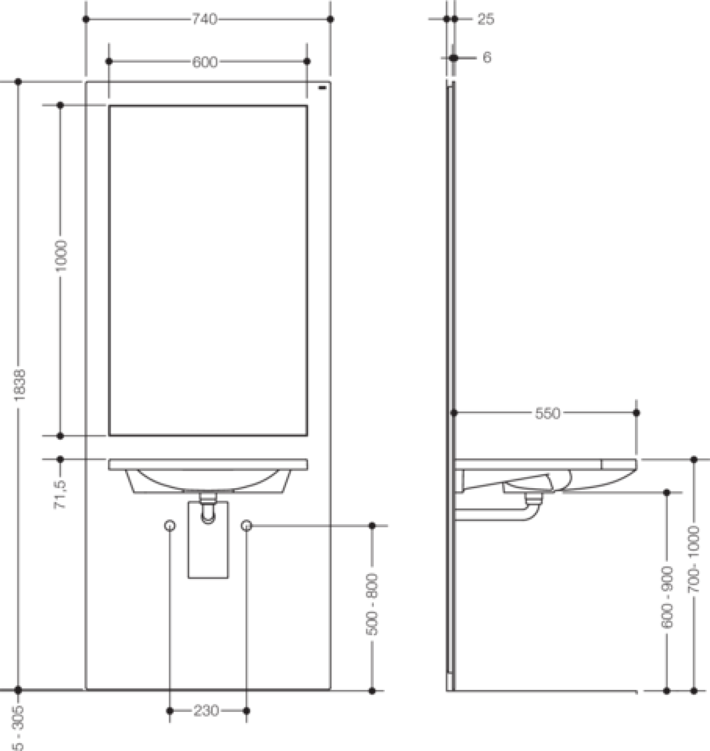 HEWI Waschtisch-Modul S 50, WT 950.11.101, Spiegel, weiß
