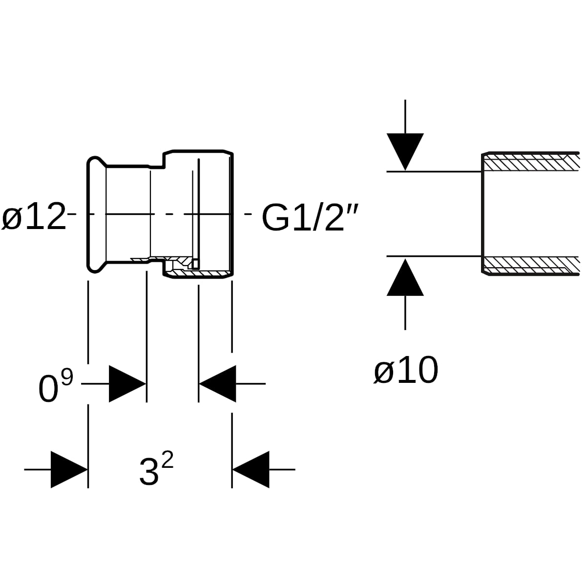 Geberit Mapress Kupfer Übergang mit Überwurfmutter Rg d12-G1/2