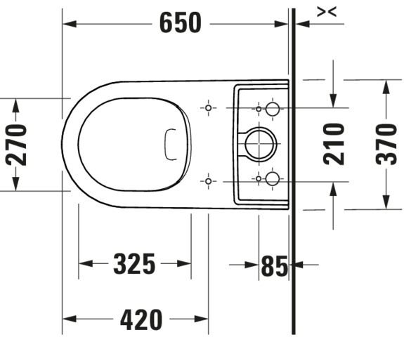 DU Stand WC für Kombination ME by Starck 650mm, weiß, Tiefspüler, rimmless, WG
