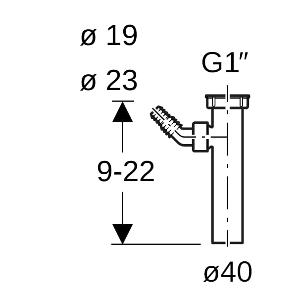 Geberit Anschlussstutzen mit Überwurfmutter, mit Winkelschlauchtülle d40 G1 1/2