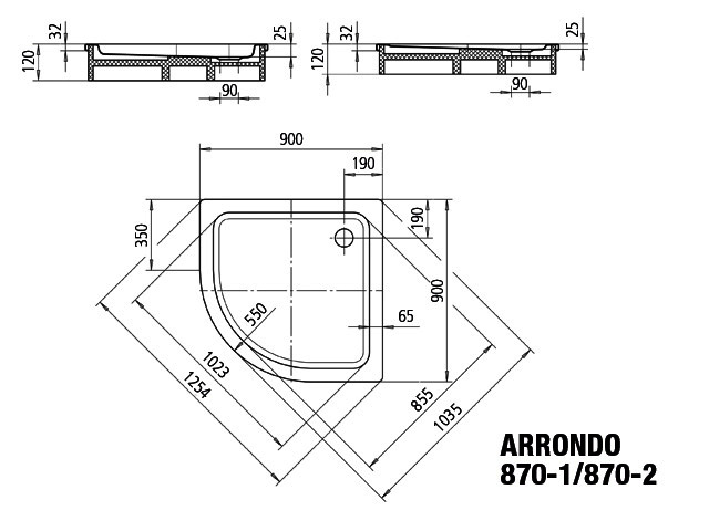 Kaldwei DW ARRONDO Mod.870-1,900x900mm, schwarz matt 100
