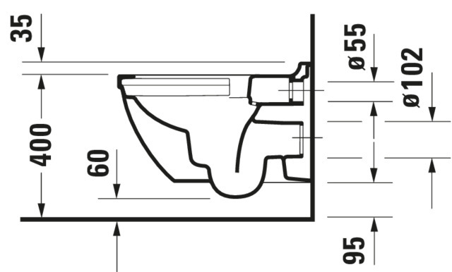 DU Wand-WC Starck 3 540 mm Tiefspüler, rimless, Durafix, weiß