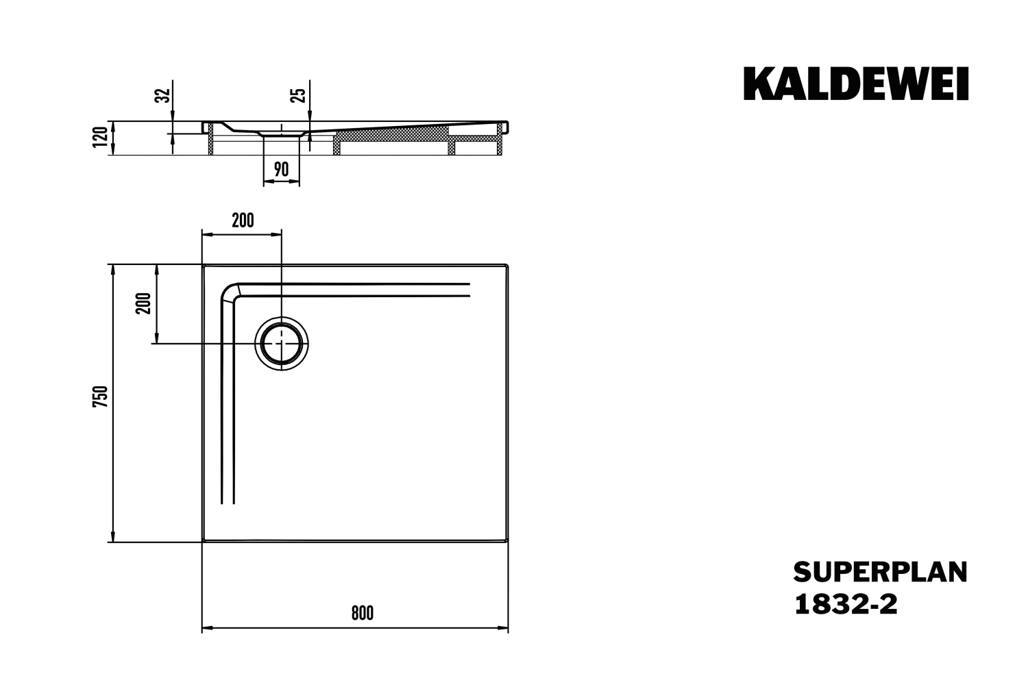 KA DW SUPERPLAN mit Wannenträger Mod. 1832-2,750x800mm,alpinweiß,SEC,m. WT