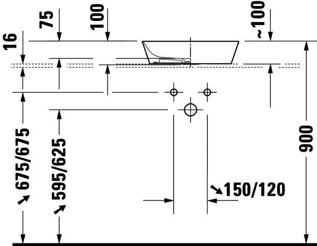 DU Aufsatzbecken Cape Cod 430mm Weiß ohne Überlauf, ohne Hahnlochbank