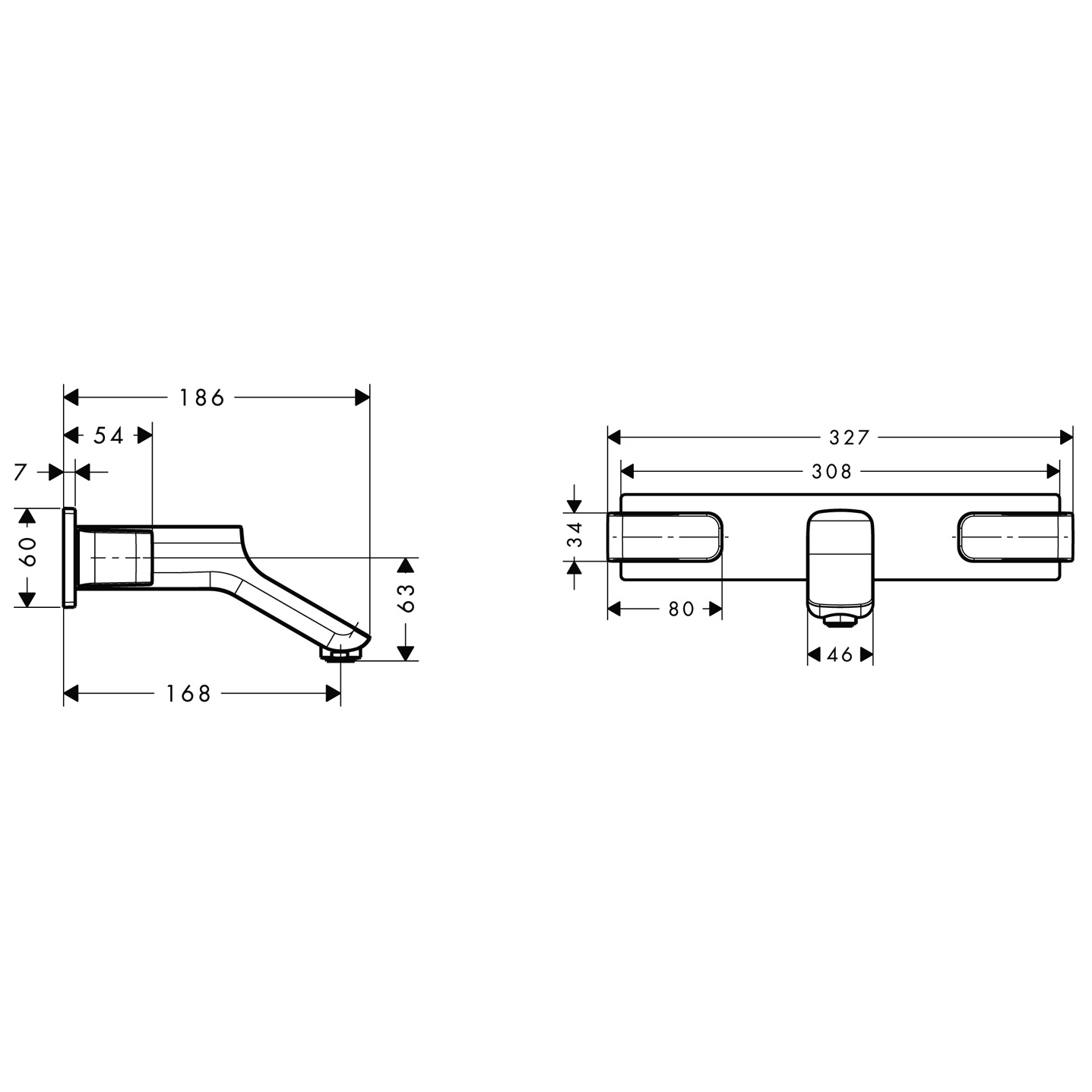 Hansgrohe 3-Loch WTA Axor Urquiola Wand BBR mit Platte u.kurzem Auslauf