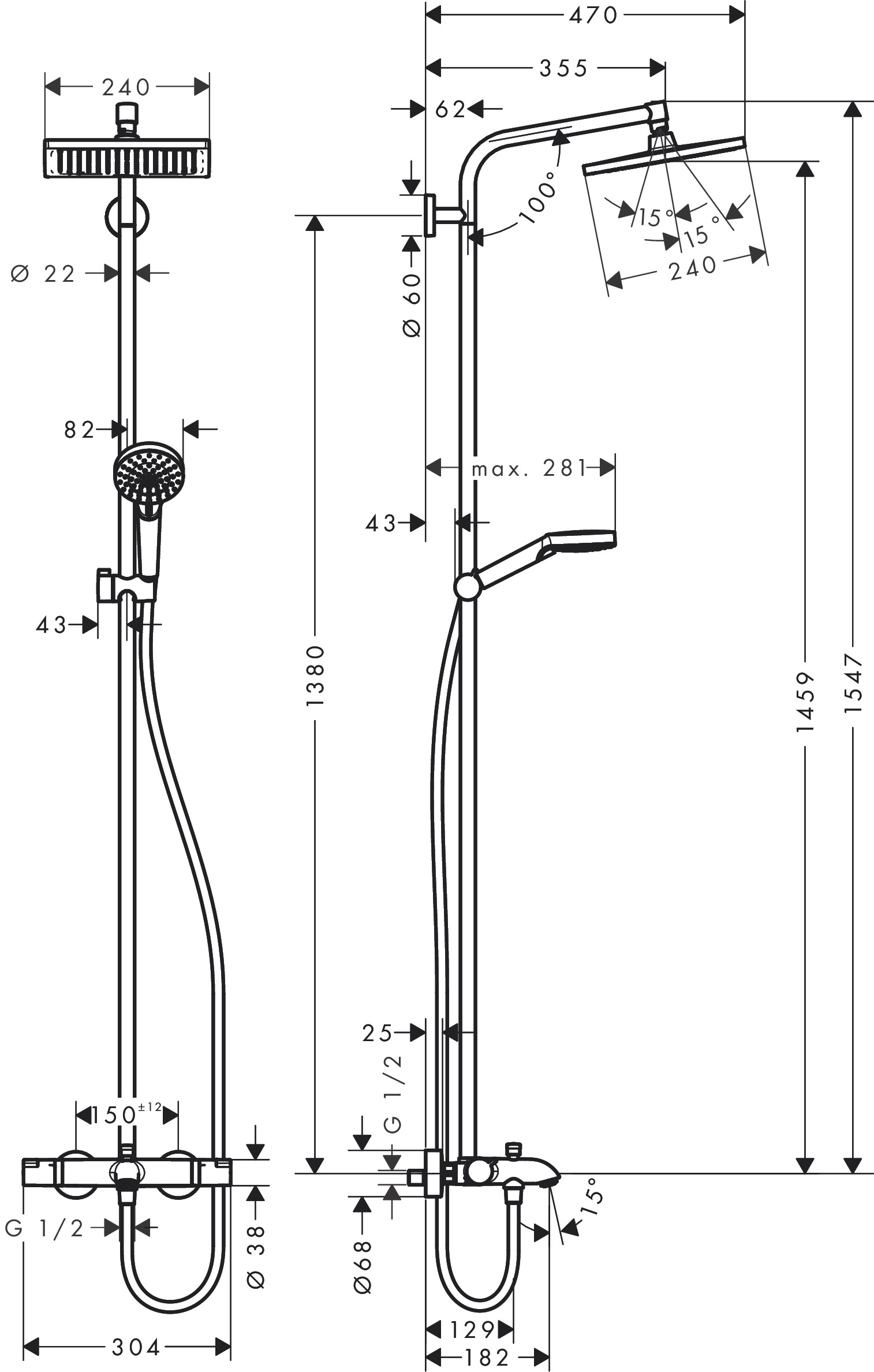 Hansgrohe Showerpipe Crometta E 240 für Wanne chrom mit Thermostat