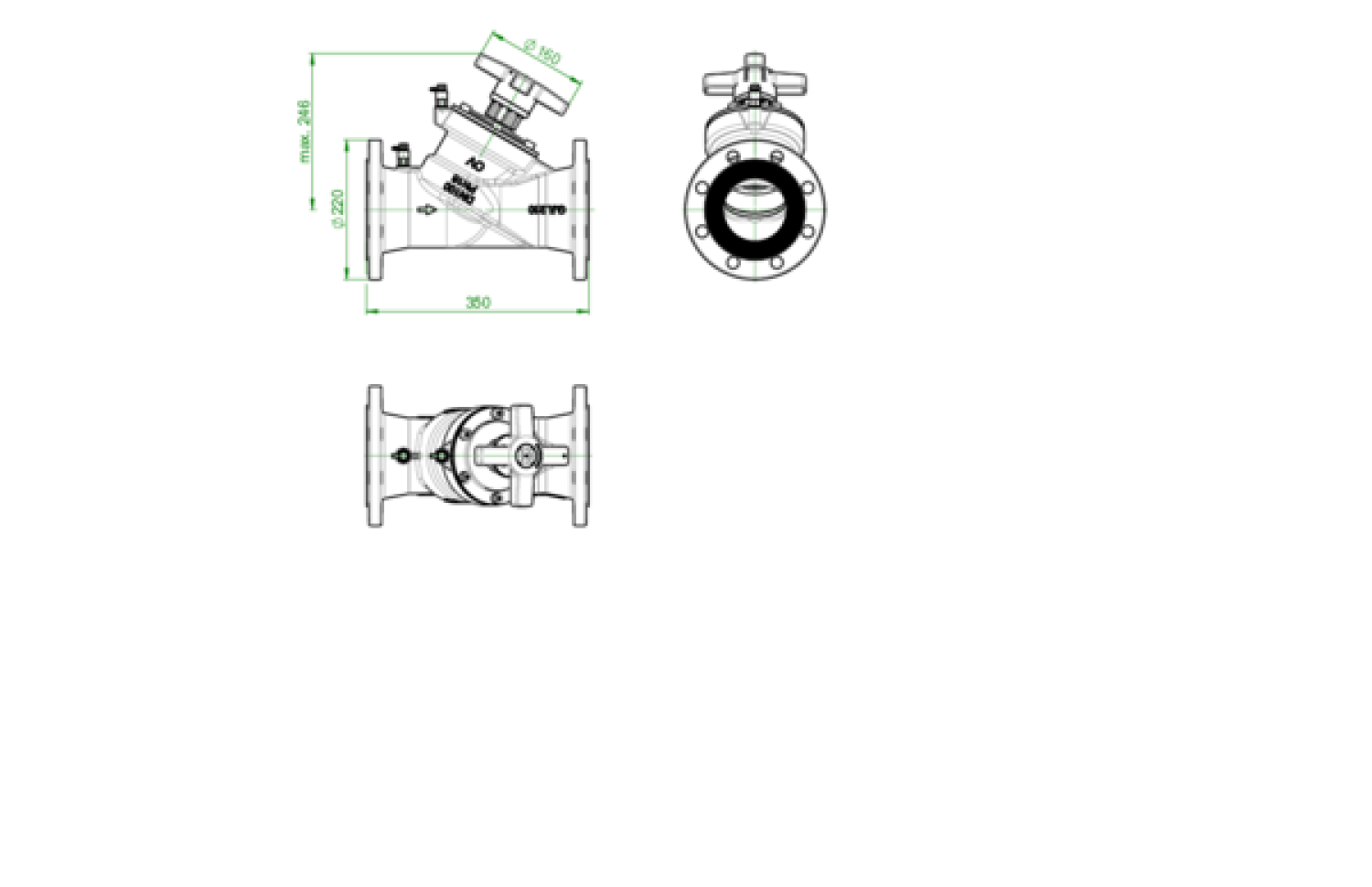 OVENTROP-Strangreg.Vent.Hydrocontrol VFC DN100, PN16, Flansch/DIN,2 Meßvent.,GG25