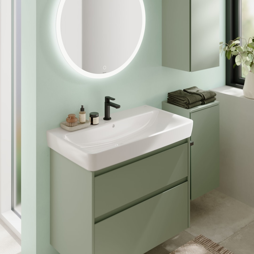 Geberit Renova Plan US f. WT, m. 2 Schubladen 79,4x60,6x44,6cm, salbeigrün/l. seidenm.