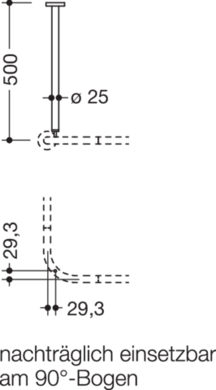HEWI Deckenabhängung, d:25, A=500mm, schliff