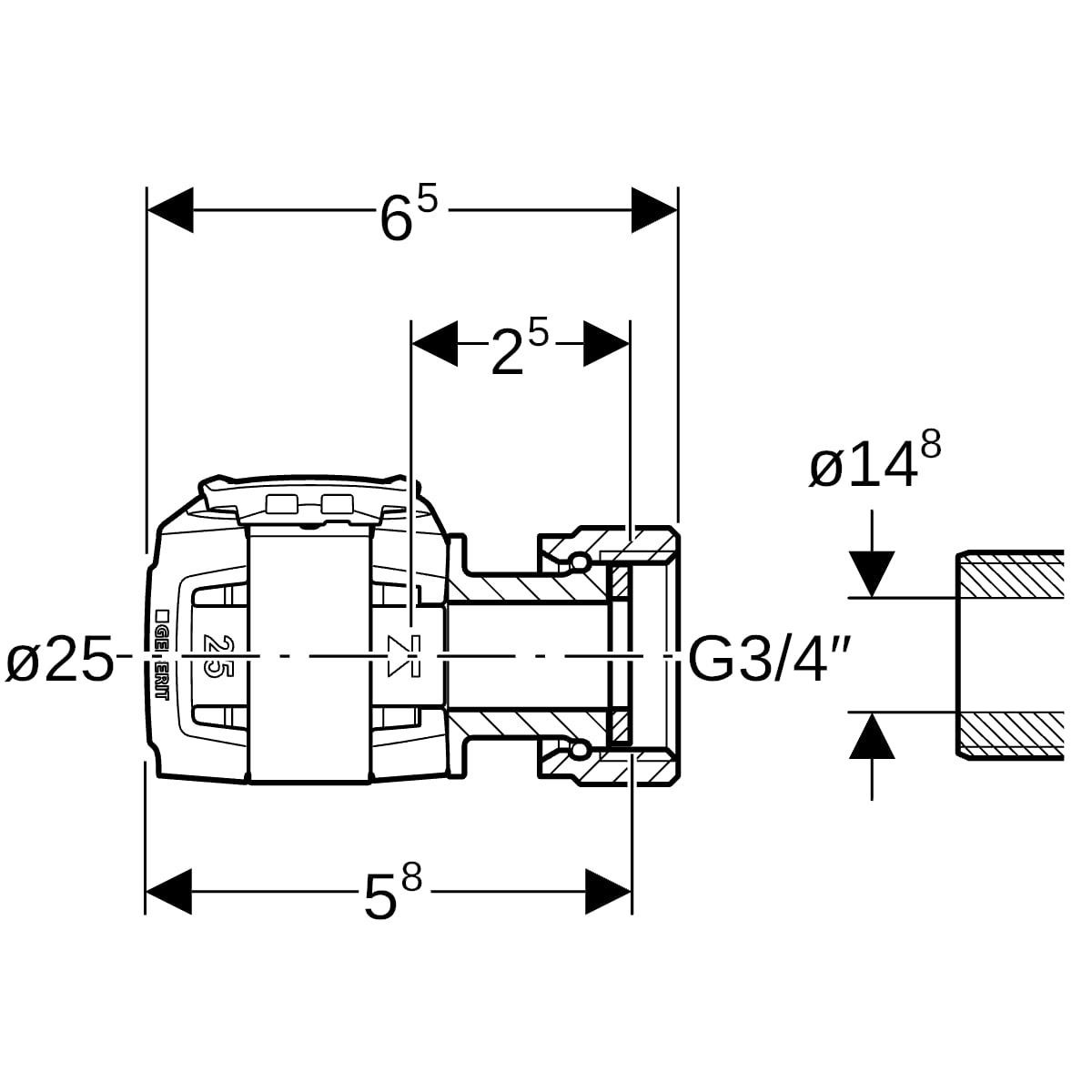 Geberit FlowFit Anschluss gerade, mit ÜM FwF SiBr d25-G3/4