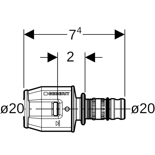 Geberit PushFit Übergang auf Mepla PVDF d20-20