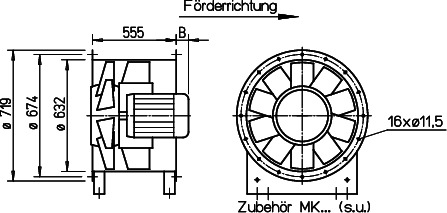 Helios AMD 630/4 2,2 kW Axial-Mitteldruckvent. 3-PH 50 Hz