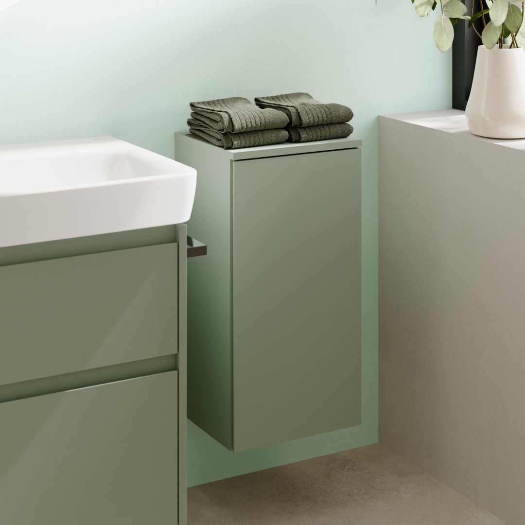 Geberit Renova Plan Mittelhochschrank m.1 Tür 33x85x29,7cm, salbeigrün/l. seidenm.