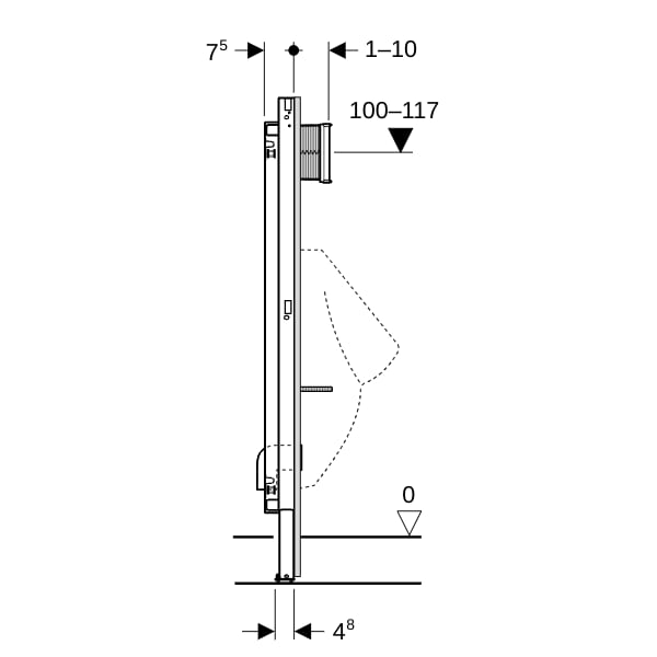 Geberit DuofixBasic Element f. Urinal, 130 cm universell, für Basic Urinal-Strg.