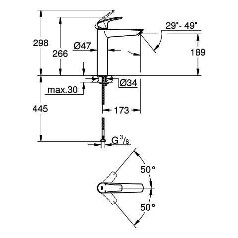 GROHE EH-WT-Batterie Eurosmart 23971_3 XL-Size für freist. Waschschüsseln chrom