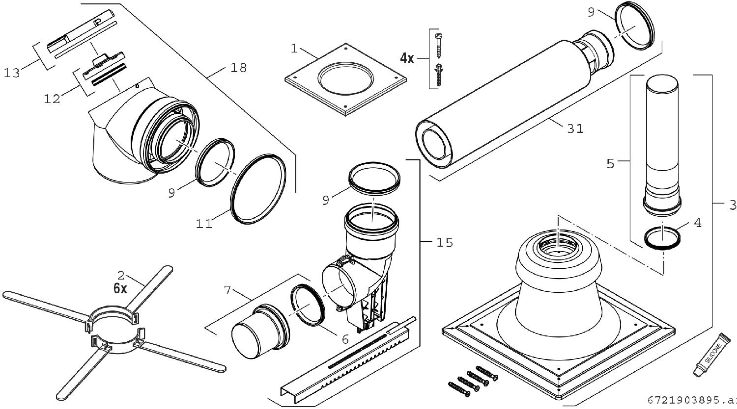 BOSCH Abgaszubehör FC-Set80-C93x (oben) Grundbausatz C93x, d:80/125mm