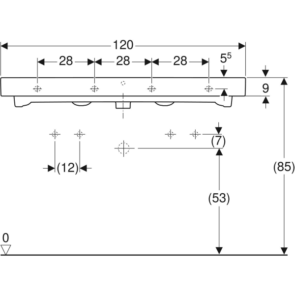 Geberit iCon Waschtisch, 120x48,5cm zwei Hl., m. Ül., weiß, KeraTect