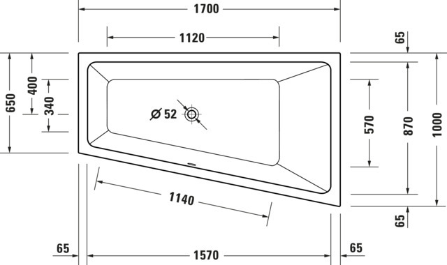 Duravit No.1 Whirlwanne Duravit 1700x1000mm Einbau R., 1 Rückens.,Trapezför., Weiß