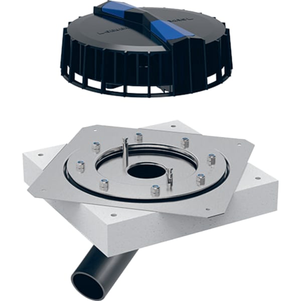 Geberit Pluvia Dachwassereinl. mit Bef.-Fl. für Abdichtungsfolien, horiz., d56, 9l/s Geberit Pluvia Dachwassereinl. mit Bef.-Fl. für Abdichtungsfolien, horiz., d56, 9l/s